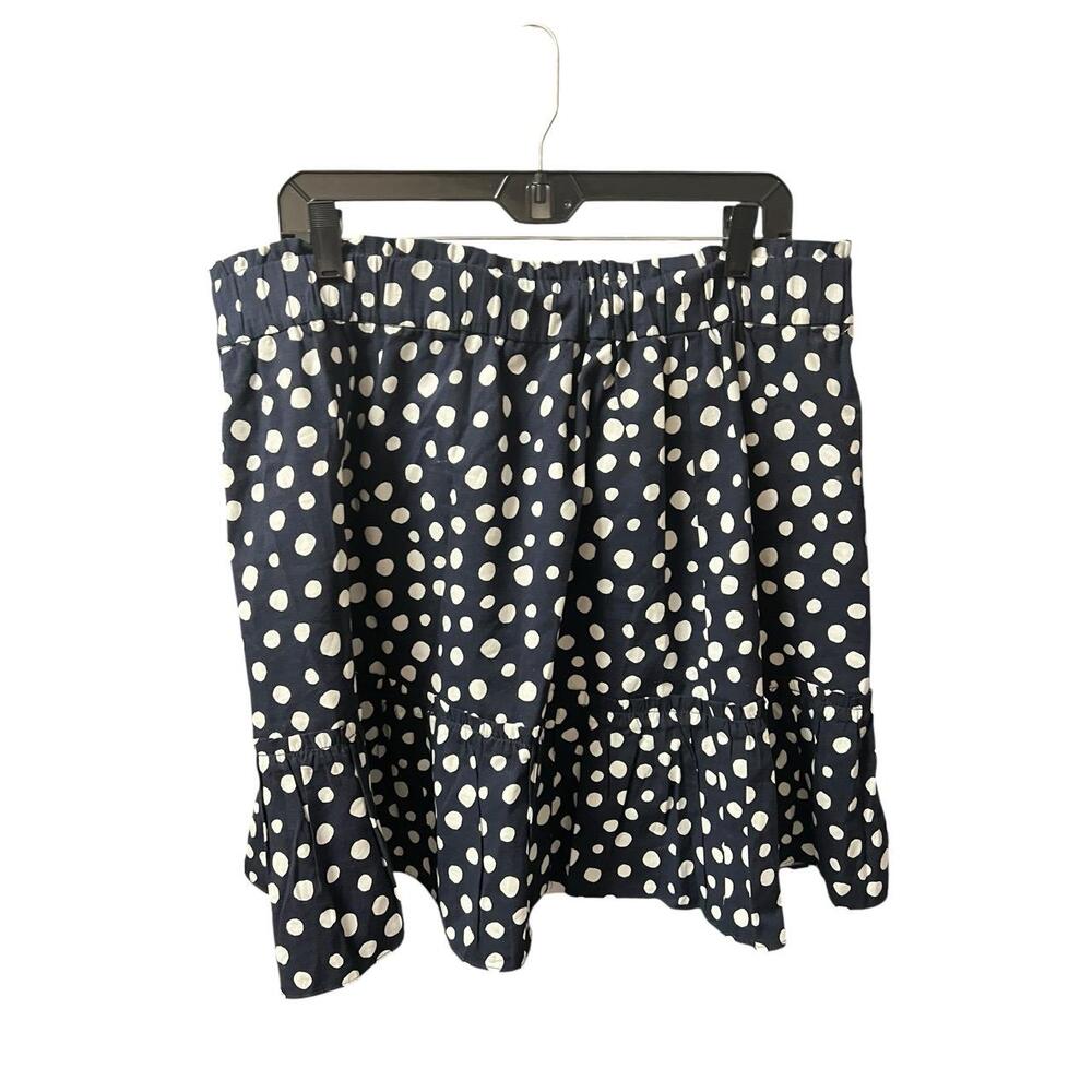 LOFT Skirt Womens XXL Navy White Polka Dot Ruffle Aline Career Brunch Tea